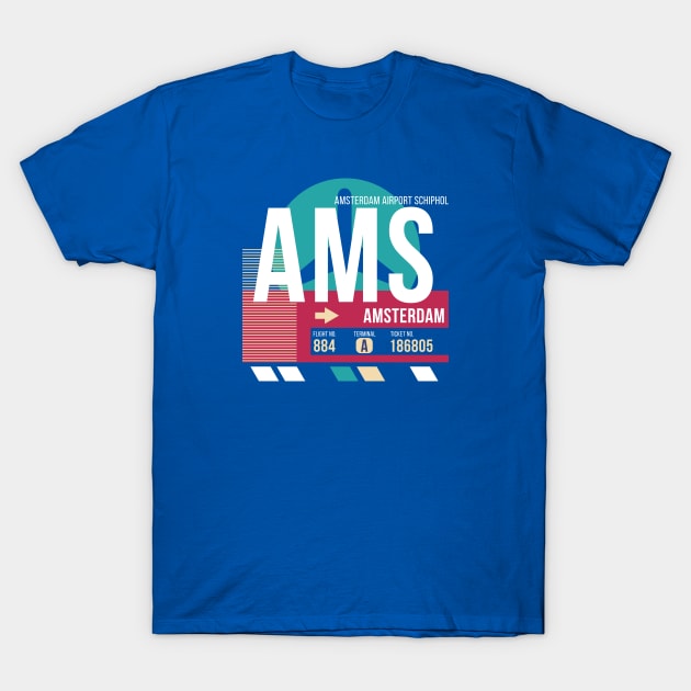 Amsterdam (AMS) Airport Code Baggage Tag T-Shirt by SLAG_Creative